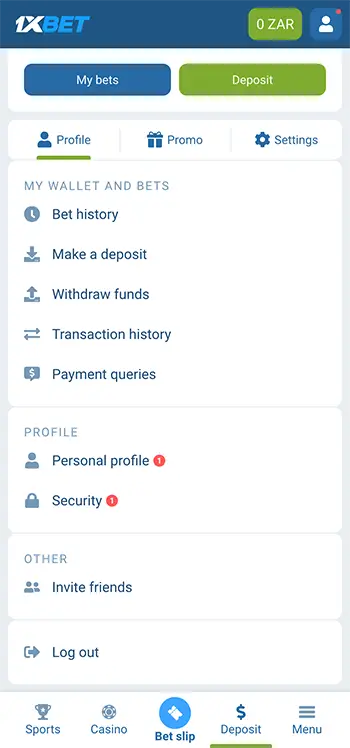 Log in to your 1xBet account