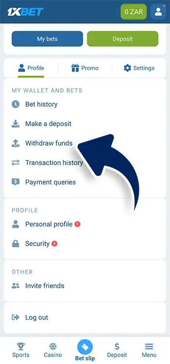 Choose your withdrawal option in 1xBet