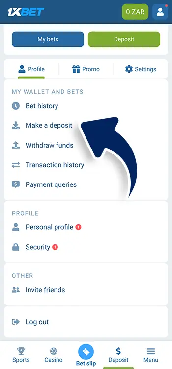 Go to your account dashboard in 1xBet