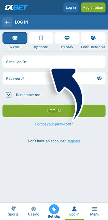 Step 3 - Enter your login details for 1xBet account
