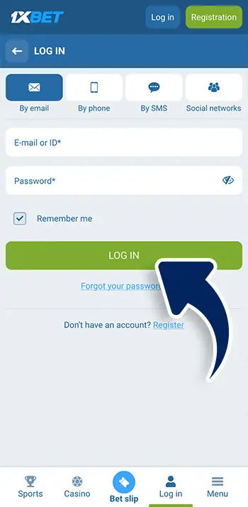 Step 4 - Complete the login process on 1xBet