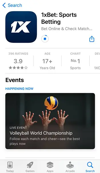 Step 11 - App will download and install 1xBet