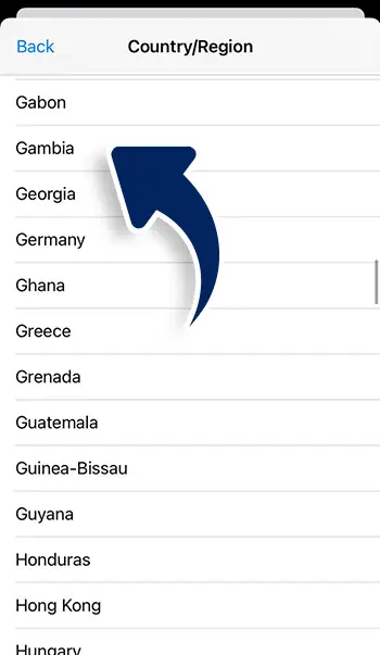 Step 3 - Choose Gambia, Uganda or Nigeria from the list