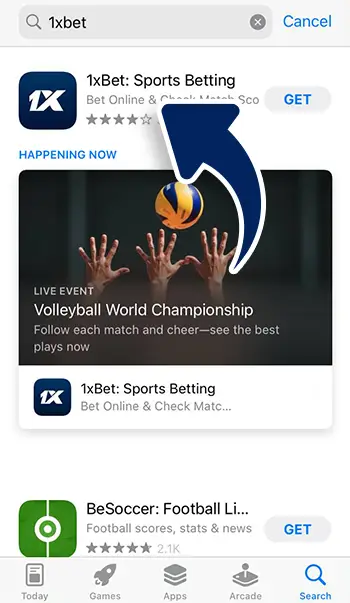 Step 9 - Select official 1xBet app from search results