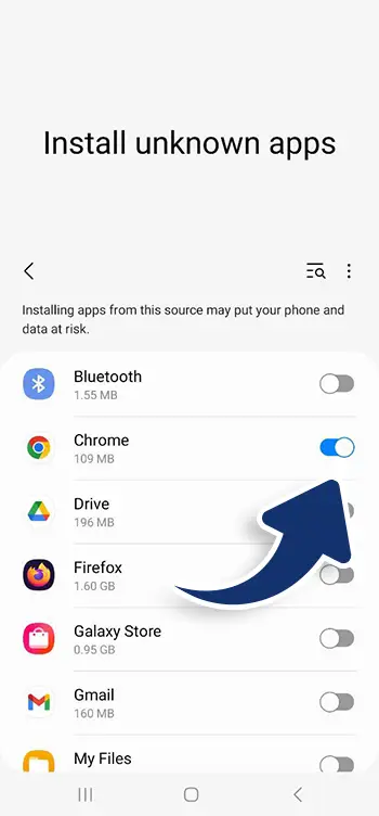 Enable install unknown apps for your browser