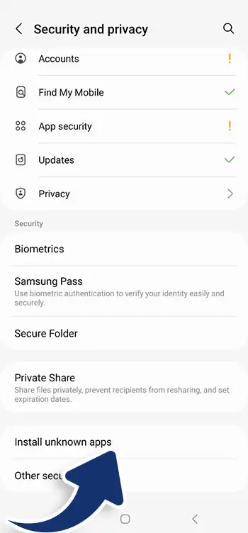 Enable install unknown apps
